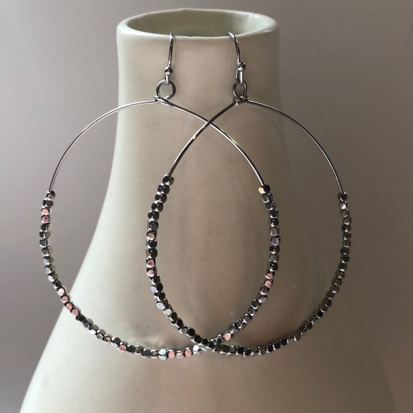 Jewelry - Silver hoop earrings with mini beads Jewelry - Silver hoop earrings with mini beads